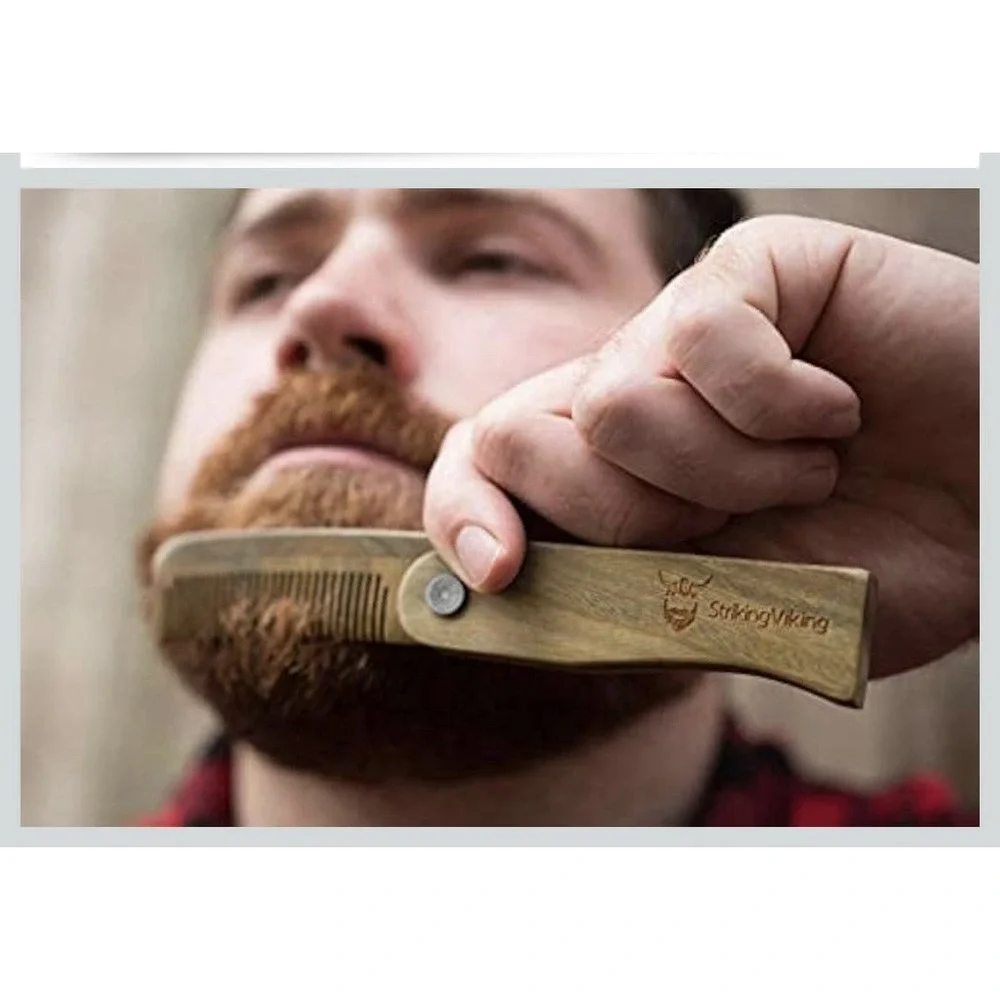 Striking Viking Folding Wooden Comb 4‎ Inch (Pack of 1), - Large